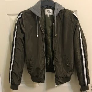 Army green colored jacket with hoodie